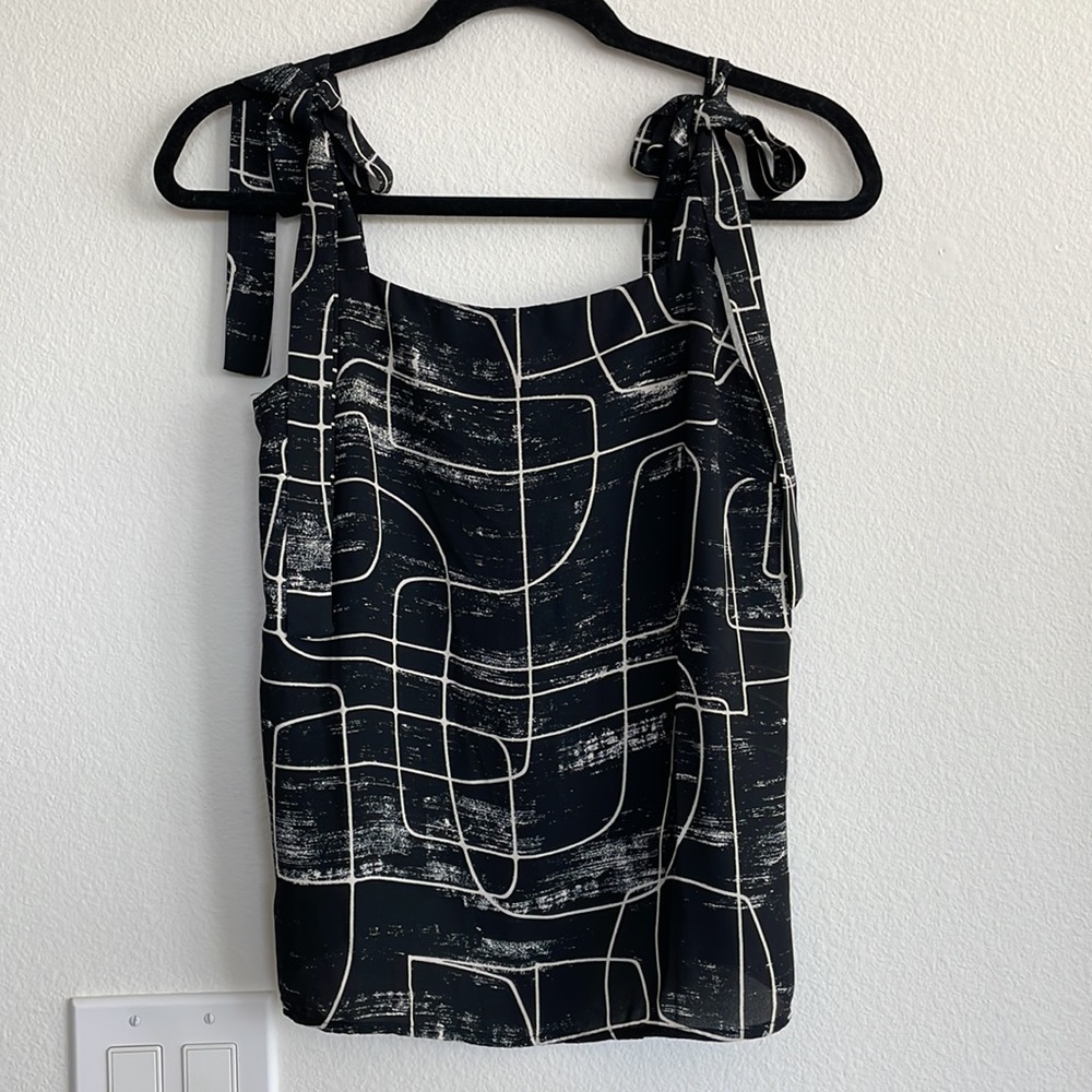 Mossimo Black And Beige Tied Up Chiffon Tank Top
